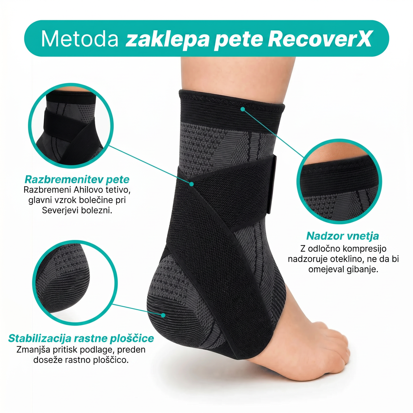 RecoverX – Podporni rokav za peto in rastno ploščico za mlade
